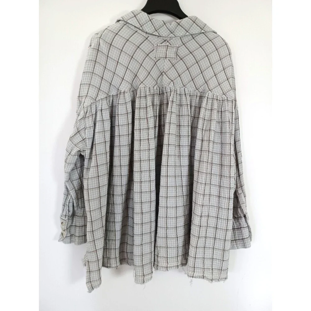 Free People We The Free Crinkle Gauze Top Large Oversized 90's Raw Hem‎ Grunge